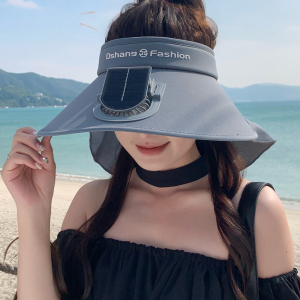 户外骑行太阳能风扇帽子女款夏季新款大檐遮阳帽防晒帽披肩空顶帽