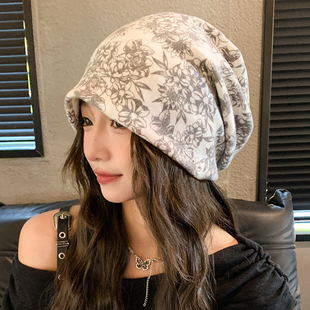 包头帽 时尚 日系小众扎染印花堆堆帽子女百搭月子帽2026春秋季 新款