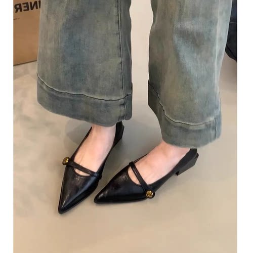 羊皮法式高跟鞋女尖头玛丽珍单鞋