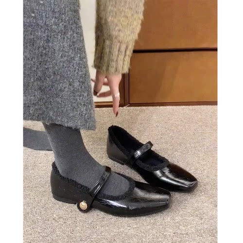 小红书热卖款毛毛鞋平底玛丽珍鞋