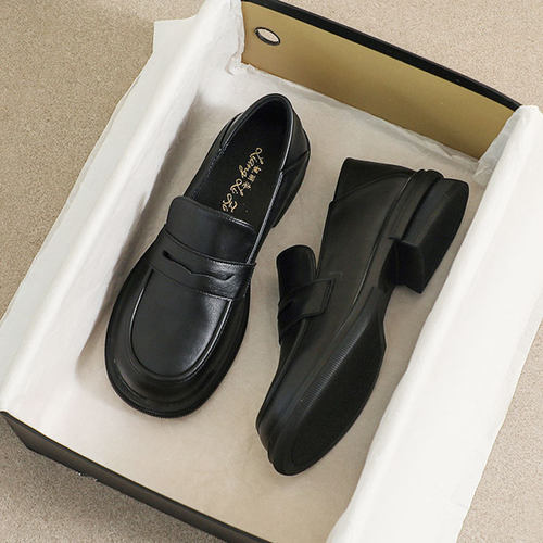 真皮通勤乐福鞋女百搭一脚蹬单鞋