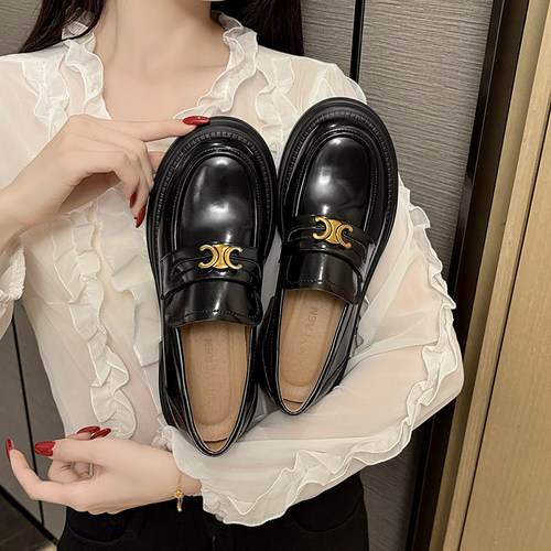 增高小皮鞋黑色一脚蹬真皮单鞋子