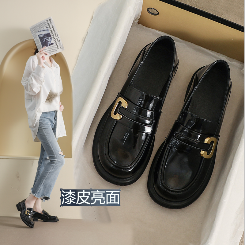 真皮休闲百搭乐福鞋女英伦风单鞋