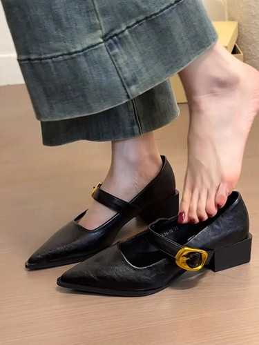 单鞋女浅口尖头气质百搭玛丽珍鞋