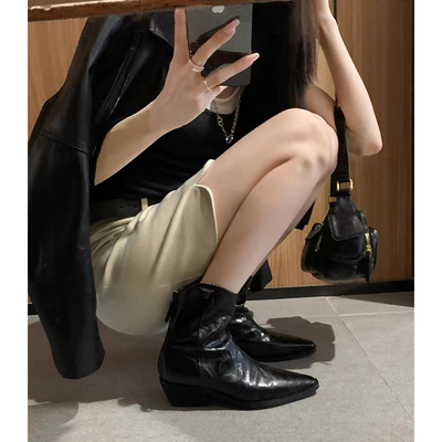 时尚瘦瘦靴粗跟短靴女靴女短靴子