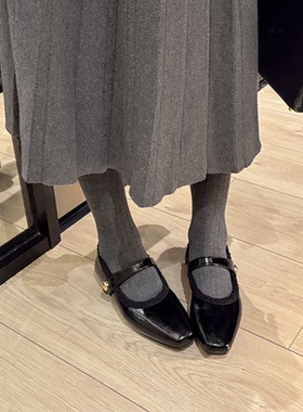 羊皮版复古玛丽珍鞋女方头秋冬季加绒保暖毛毛棉鞋平底晚晚单鞋女