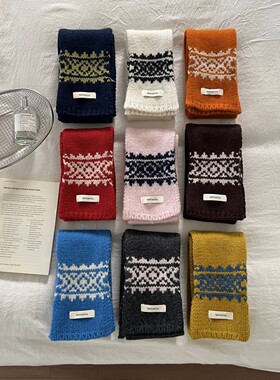 秋冬搭配好物 小众风费尔岛条纹腊肠细围巾高品质全羊毛长条围脖