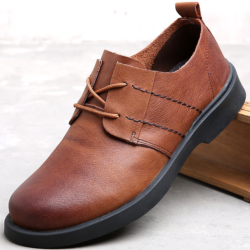 남성 캐주얼 신발 2024 새로운 통기성 캐주얼 가죽 신발 남성  가죽 부드러운 단독 레이스 업 수제 부드러운 가죽 신발 남성 신발
