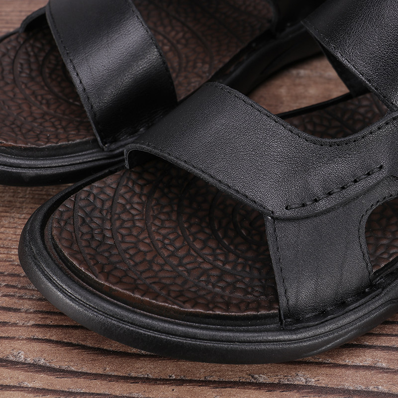 LEATHER DUAL-PURPOSE DRIVING SANDALS 2024 NEW SUMMER MENS FIRST LAYER COWHIDE ANTI-ODOR NON-SLIP DAD SKIN SANDALS