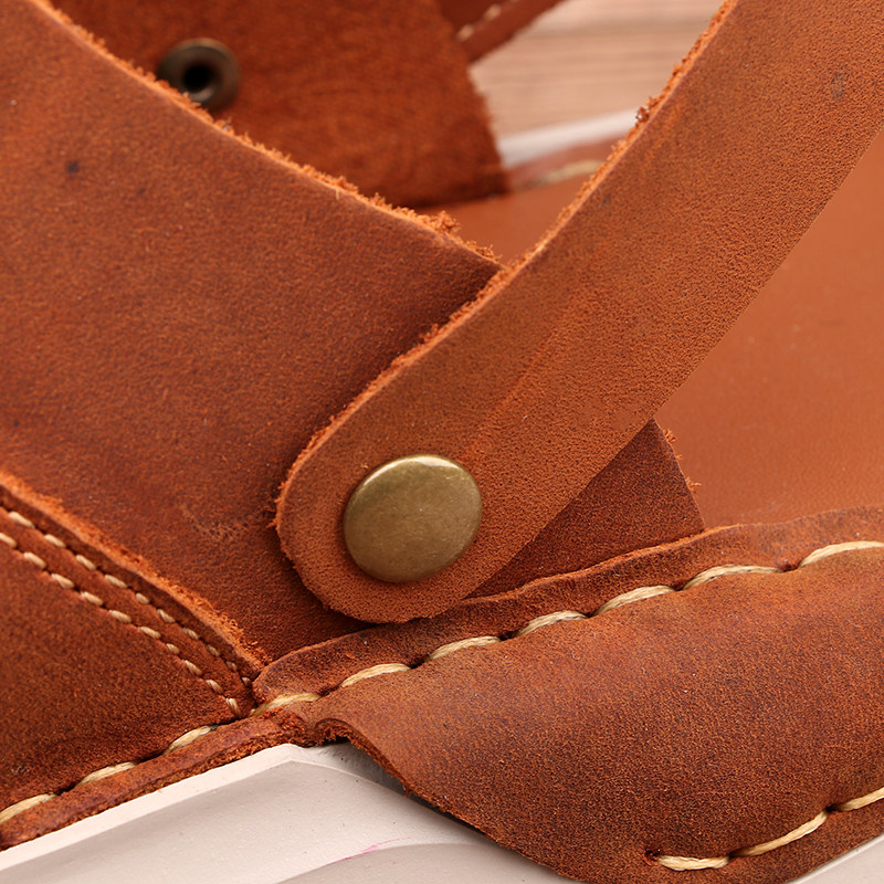 SANDALS MENS SUMMER NON-SLIP SOFT-SOLED GENUINE LEATHER THICK-SOLED ULTRALIGHT BEACH SHOES HAND-SEWN COWHIDE DUAL-PURPOSE LEATHER SANDALS