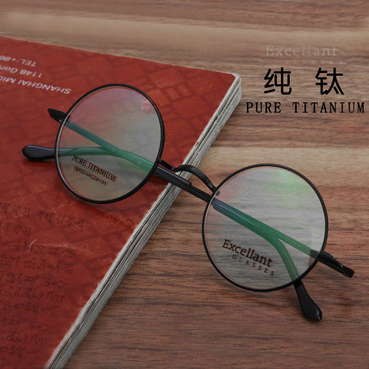 超轻纯钛正圆眼镜框架男女潮近视可配度数小脸素颜网红款无鼻托圆