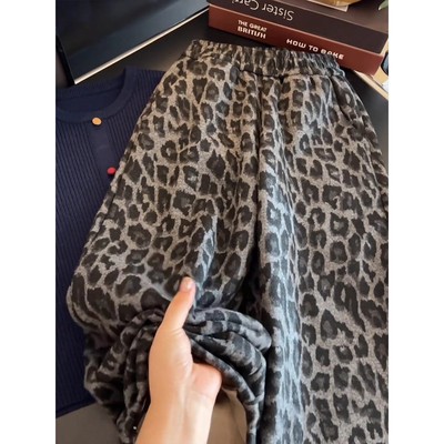 女童秋冬加绒款豹纹阔腿裤
