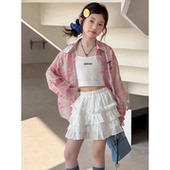 春装 宽松上衣大童薄款 2026春季 洋气女孩长袖 外套 新款 女童格子衬衫