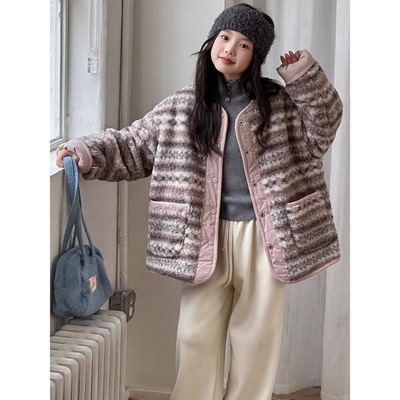 女童羊羔绒外套秋冬款2025新款韩版儿童洋气加厚双面穿保暖上衣潮