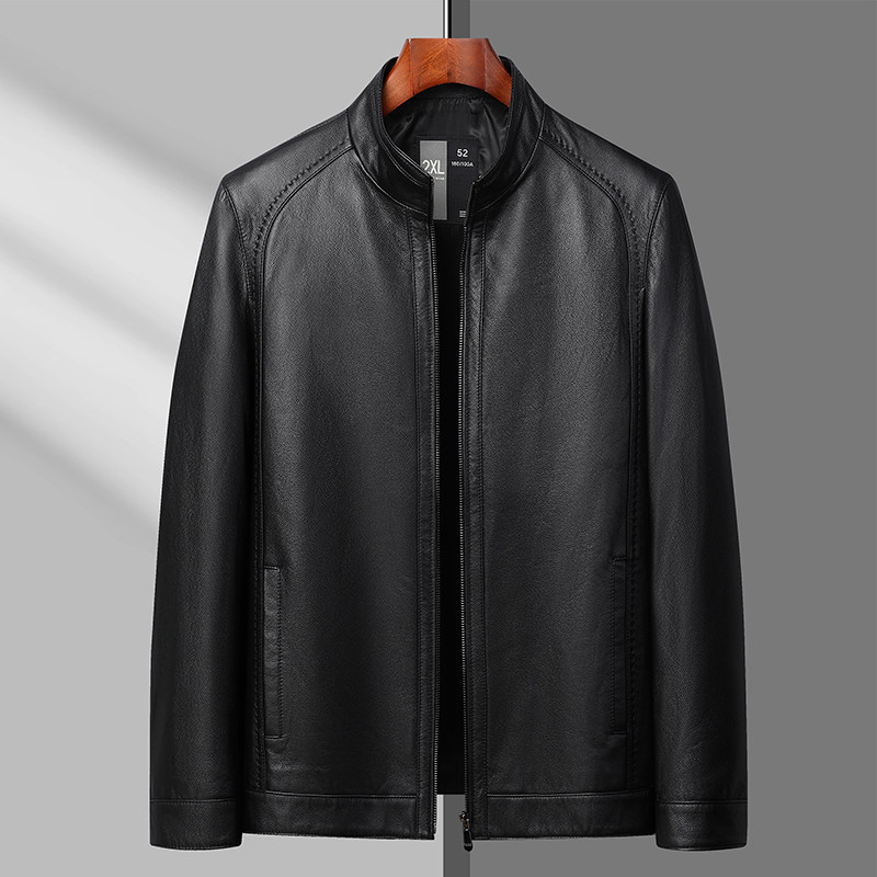 真皮皮衣男加肥加大码立领牛皮夹克2023年春季胖子肥佬薄款外套