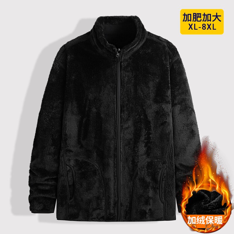 男士抓绒衣加肥加大码秋冬户外双面穿立领夹克胖子摇粒绒加绒外套