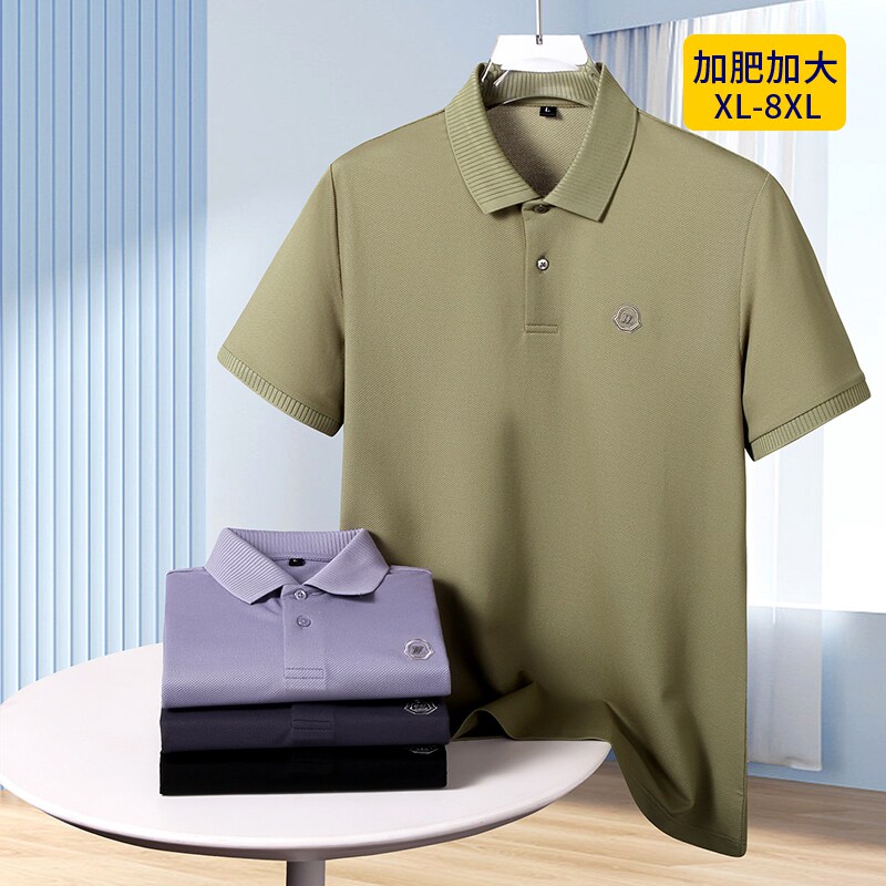 兴旺泰桑蚕丝休闲polo衫男士大码中年夏肥佬商务翻领宽松短袖t恤