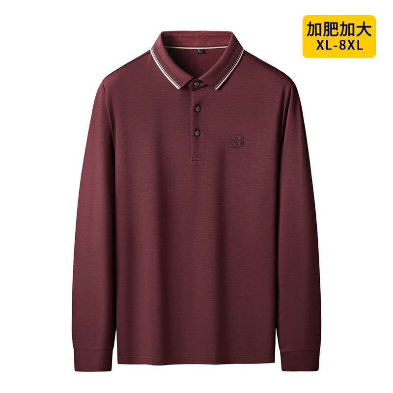 春秋胖子长袖T恤男加肥加大码宽松翻领POLO衫特大号中年爸爸装t恤