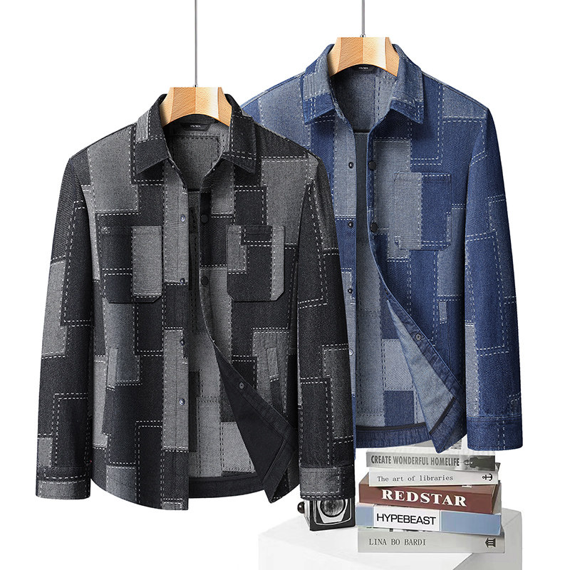春秋休闲夹克上衣复古加肥加大码