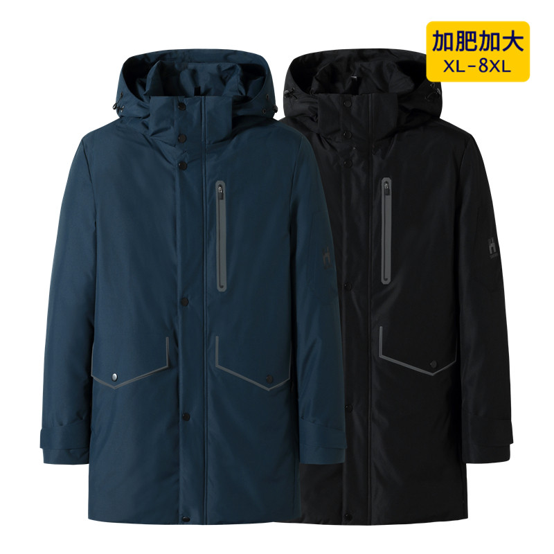 冬季加肥加大码羽绒服男胖子派克肥佬外套中年加厚骑车中长款鸭绒