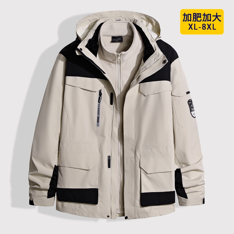 户外冲锋衣男加肥加大码三合一两件套胖加绒加厚防风保暖外套特肥