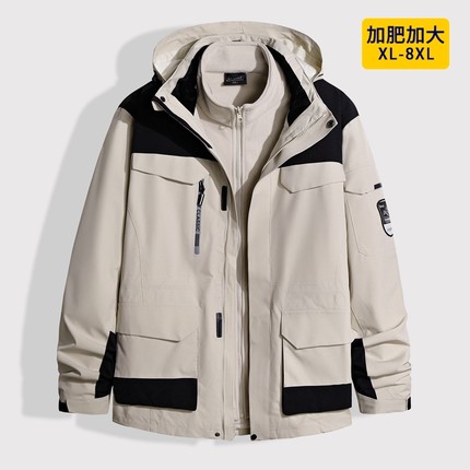 户外冲锋衣男加肥加大码三合一两件套胖加绒加厚防风保暖外套特肥
