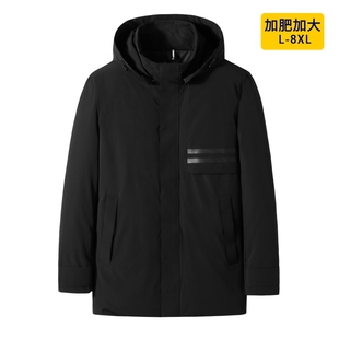 羽绒服男潮牌胖子潮流宽松加肥加大加厚帅气中长款连帽外套男