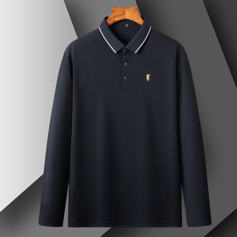 春秋加大码男士纯棉桑蚕丝POLO衫胖子休闲翻领绵羊毛长袖T恤宽松