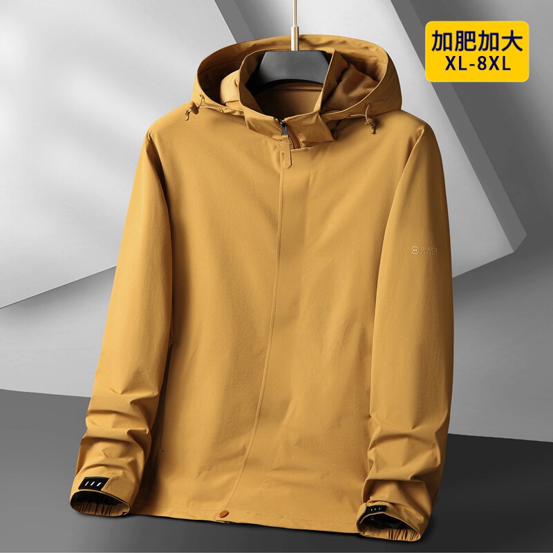 大码连帽运动夹克男春季薄款宽松加肥加大肥佬外套胖子休闲防风衣