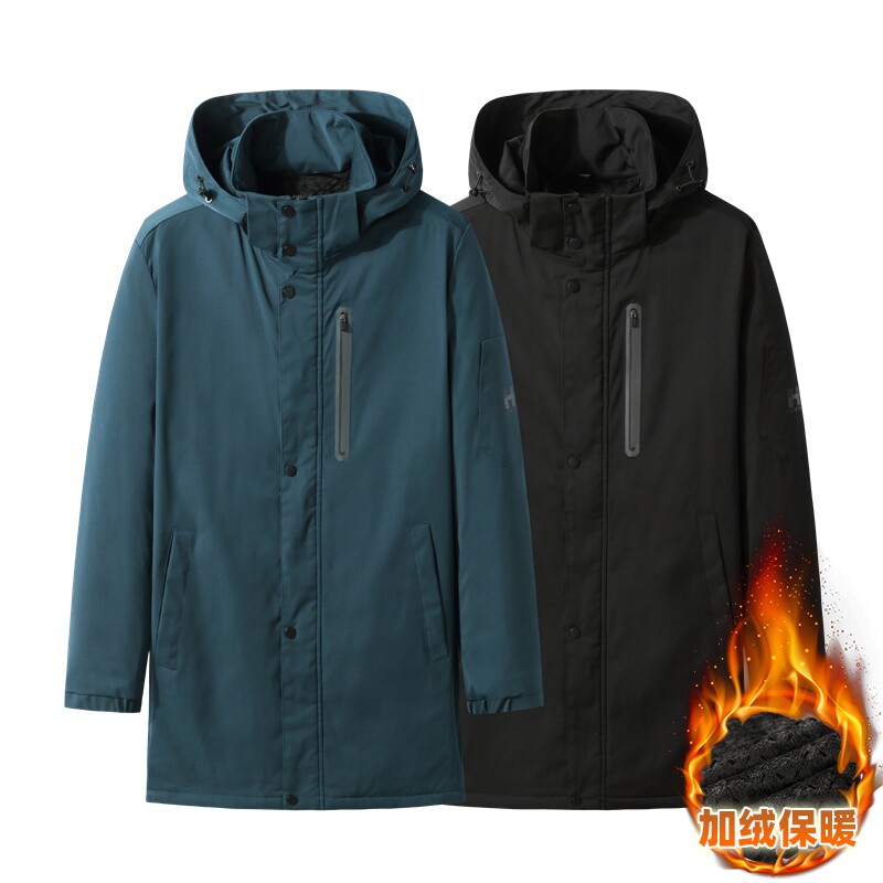 胖子中长款加绒风衣外套男秋冬加厚保暖防风夹克加肥加大码冲锋衣