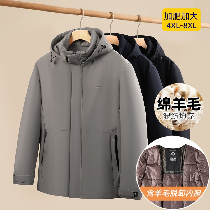 连帽加厚加肥加大码男装棉衣外套