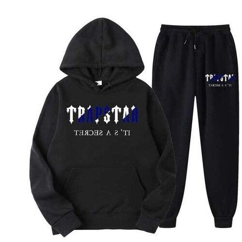 TRAPSTAR字母印花男式套头衫卫衣两件套宽松连帽衫+卫裤套装潮牌