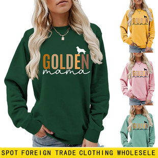 欧美eBay跨境时尚女士长袖T恤GOLDEN  mama跨境春秋套头卫衣现货