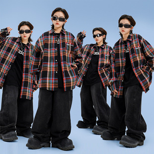 儿童街舞潮服格子衬衣popping套装男童痞帅衬衫少儿嘻哈表演走秀