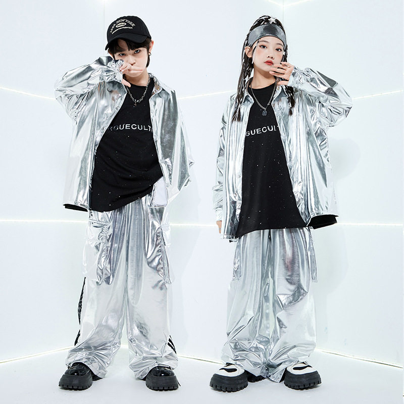 儿童街舞演出服皮衣亮片套装
