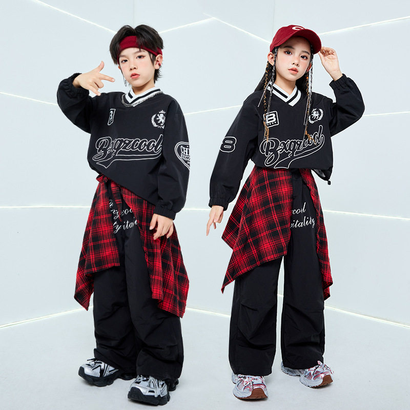 儿童街舞演出服爵士舞黑色字母套装男童潮服少儿hiphop嘻哈架子鼓