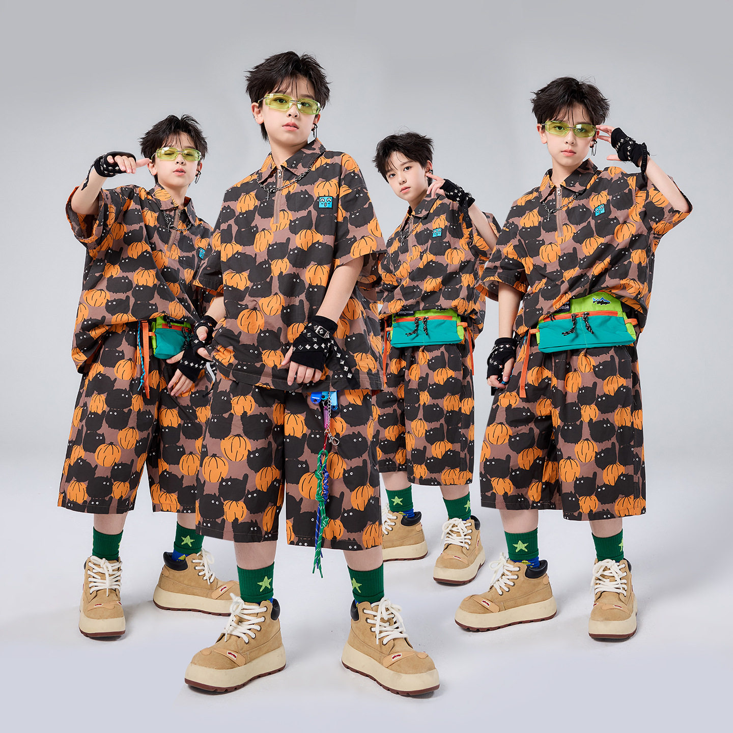 儿童嘻哈街舞架子鼓南瓜衬衫套装