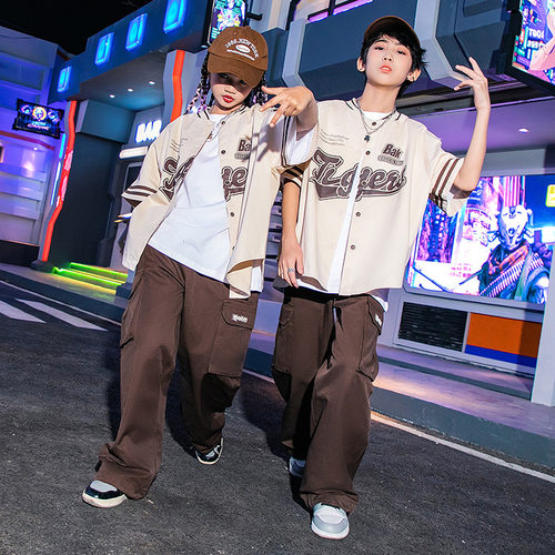 街舞儿童潮服棒球服外套短袖工装裤套装hiphop男童popping演出服