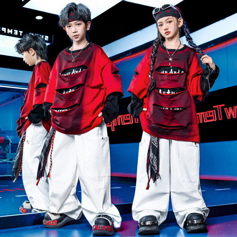 秋冬嘻哈儿童街舞服男童hiphop架子鼓潮走秀模特演出服装定制印字