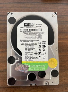 WD 2T绿盘 3.5寸 SATA硬盘 型号WD20EVDS