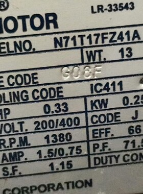 全新美国LEESON电机，IEC METRIC N71T17