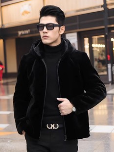 冬季 金貂绒夹克皮草外套休闲加厚保暖皮毛一体连帽外套潮 大码 男装