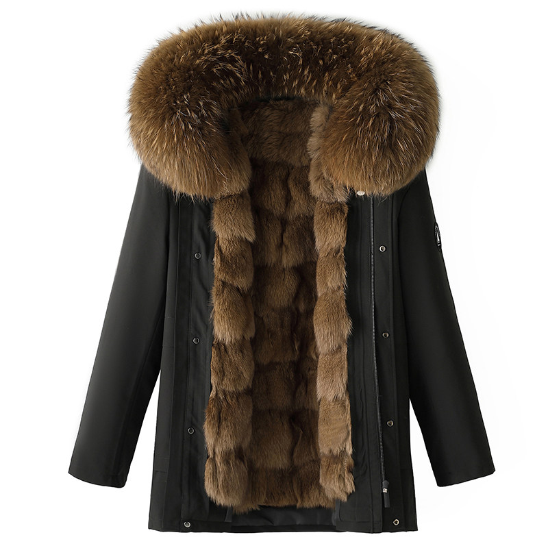 2025冬季新款派克服男款中长款狐狸毛内胆可拆卸皮草外套皮毛一体