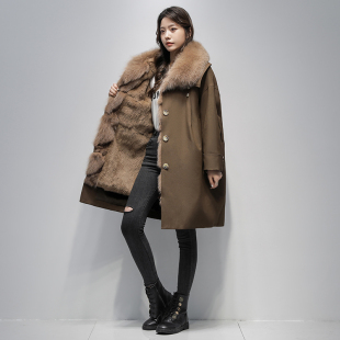 2025新款海宁皮草外套派克服女冬季风衣狐狸毛领獭兔毛内胆年轻款