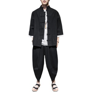 盘扣唐装 风 套装男中式棉麻 七分袖外套 电商A057-TZ13-P75图片