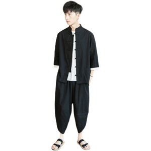 盘扣唐装 风 套装男中式棉麻 七分袖外套 电商A057-TZ13-P75图片
