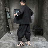 盘扣唐装风套装男中式棉麻七分袖外套电商A057-TZ13-P75，男装休闲套装，电商A057B