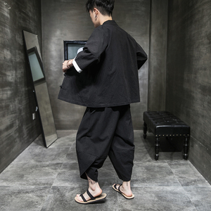 盘扣唐装 风 套装男中式棉麻 七分袖外套 电商A057-TZ13-P75图片