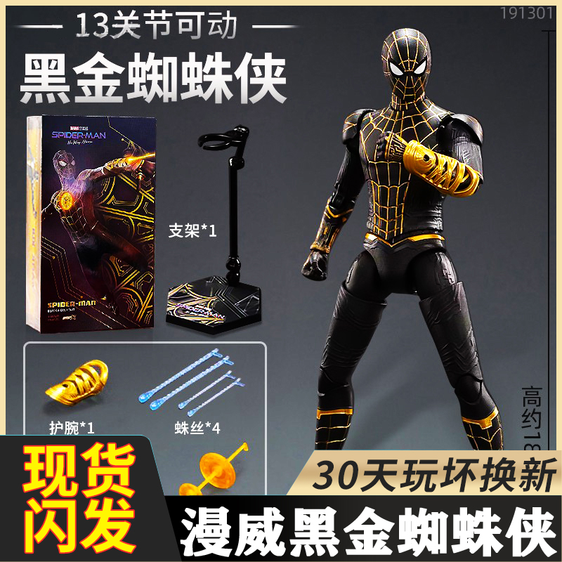 中动漫威可动手办发光钢铁侠黑金蜘蛛侠战争机器MK50豪华版85毒液
