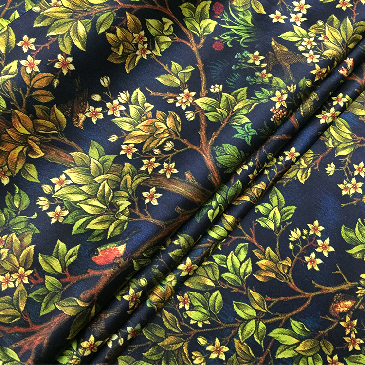 惊艳华伦 v家奢华数码印花色重磅弹力真丝缎旗袍布料桑蚕丝绸面料